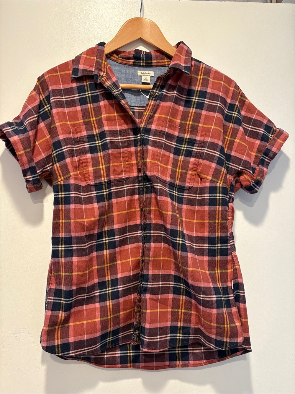 L.L. Bean Plaid Short Sleeve Flannel Shirt Size S